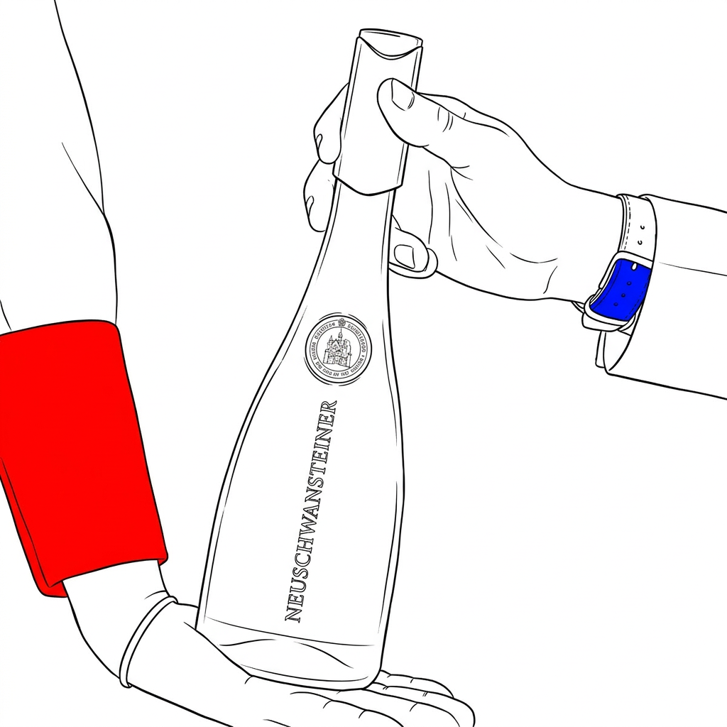 Eine große Bierflasche wechselt von einer Hand in eine andere